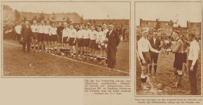873592 Collage van 2 foto's betreffende de vriendschappelijke voetbalwedstrijd tussen Holland (Utrecht) en de Duitse ...